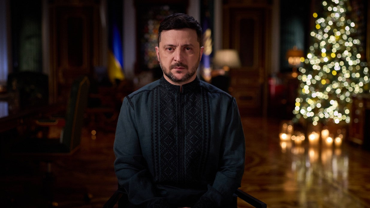 Volodymyr Zelenskyy in a traditional Ukrainian vyshyvanka from Narodniy Dim Ukraine