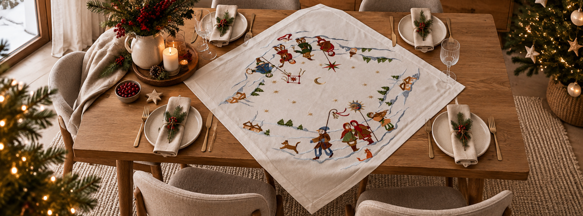Ukrainian embroidered Christmas tablecloth made from natural linen by NDUkraine