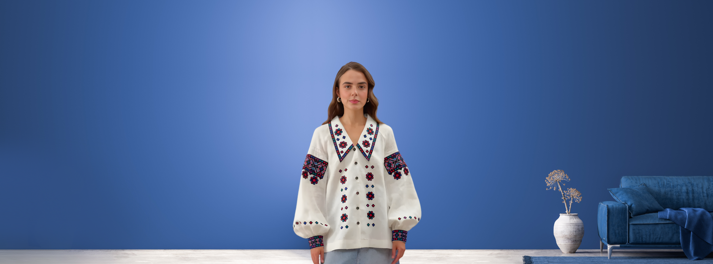 Authentic Ukrainian vyshyvanka by ndukraine featuring traditional hand-stitched floral embroidery on high-quality white linen.