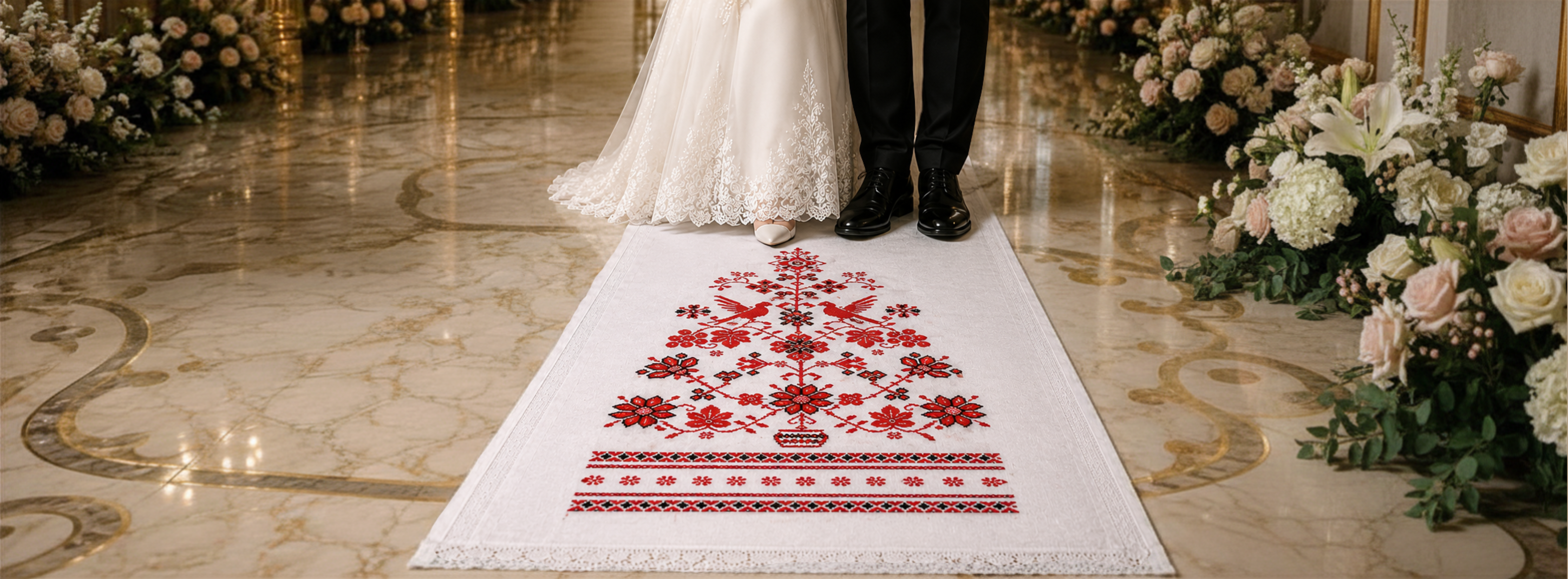 Premium natural linen wedding rushnyk with authentic hand-made embroidery by NDUkraine.