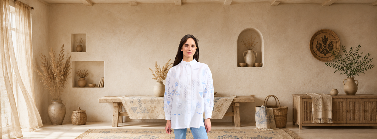 White linen women's vyshyvanka for summer by NDUkraine brand.