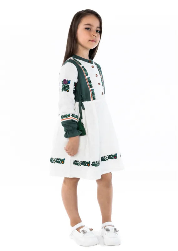White Ukrainian Vyshyvanka Linen Dress for Girls Embroidered Style