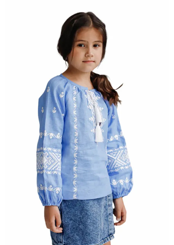Blue embroidered shirt for girls Modern blouse