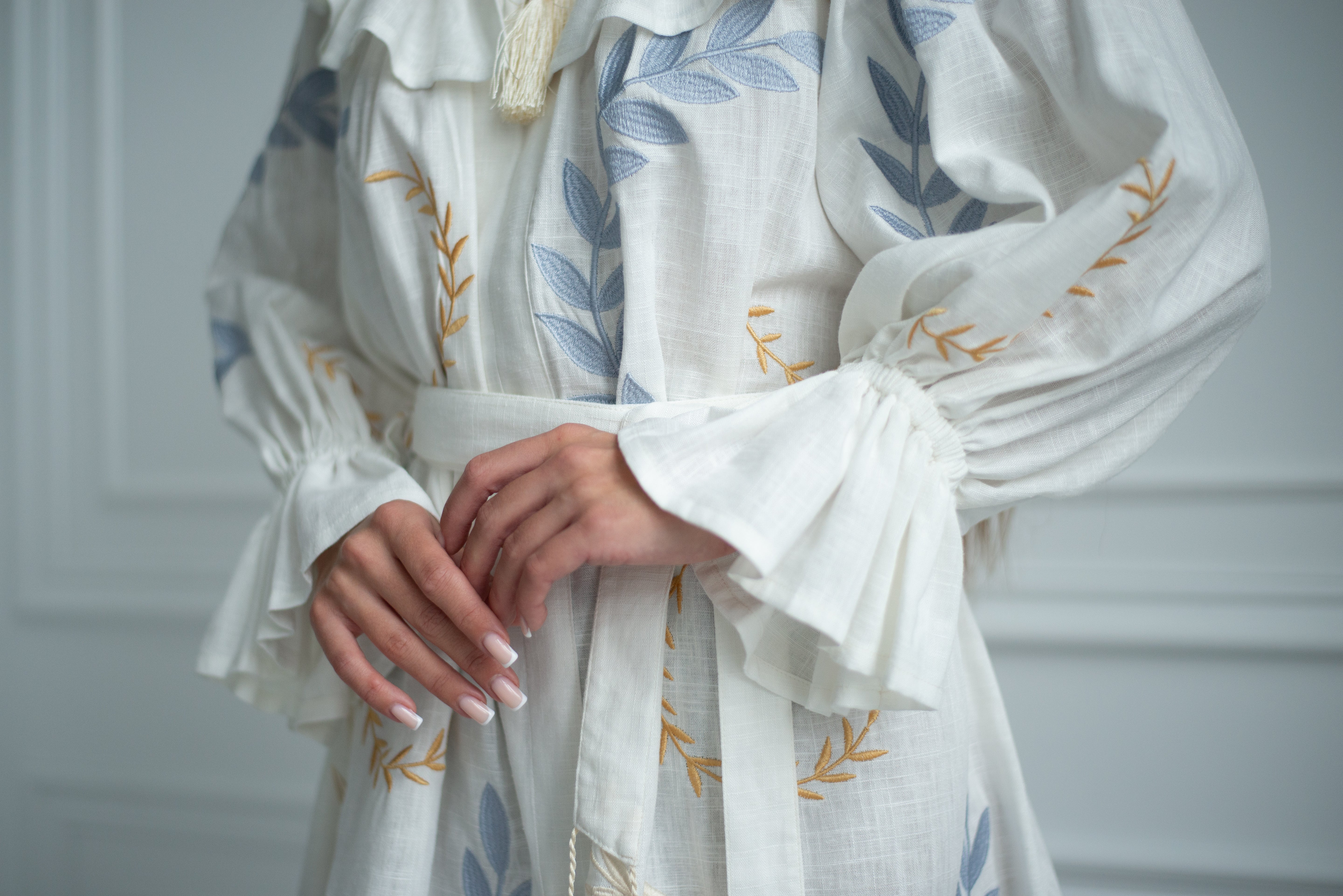 Milk linen mini Embroidered dress Ukrainian boho