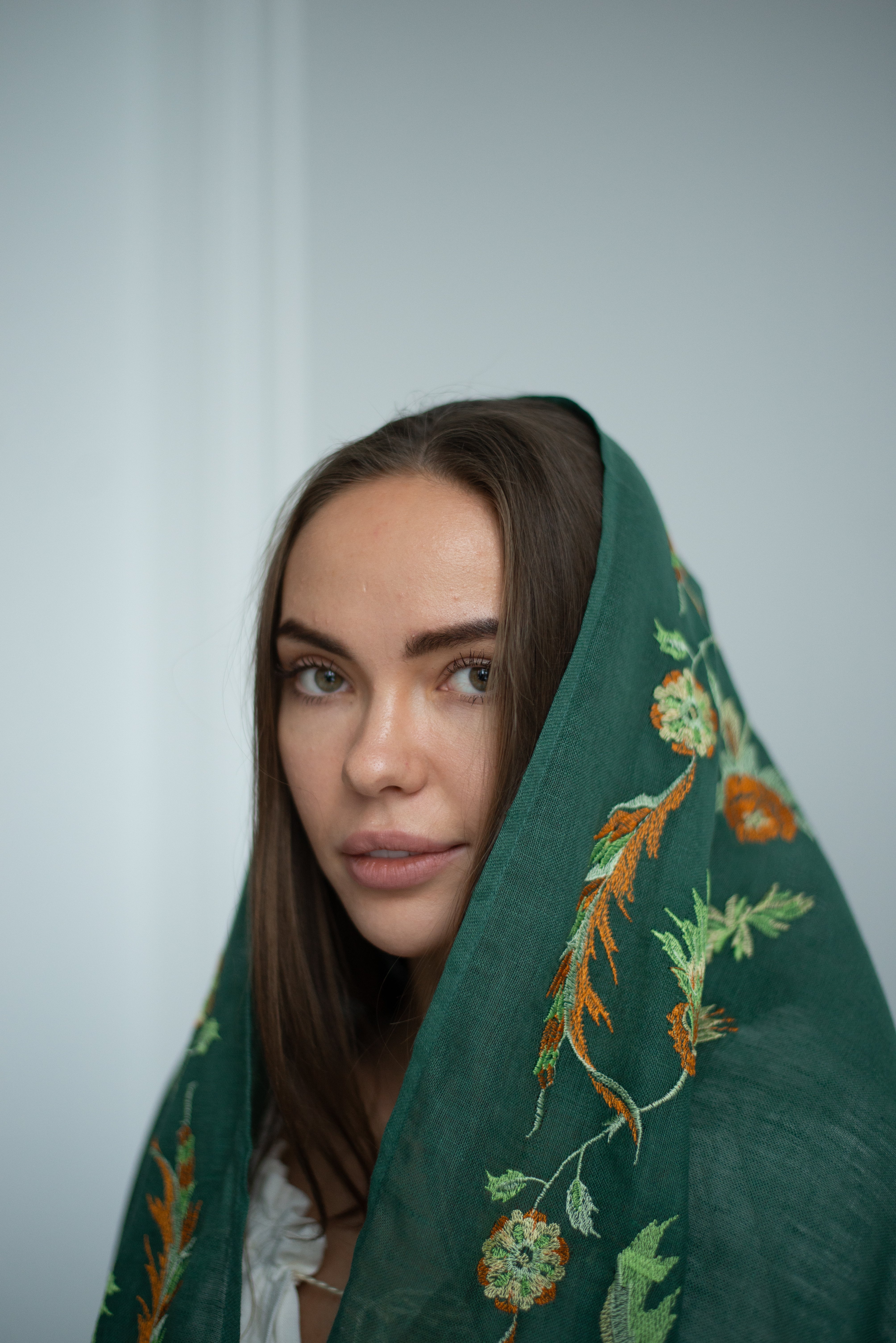 Green Ukrainian shawl Traditional Mom shawl bohemian scarf flower clothings