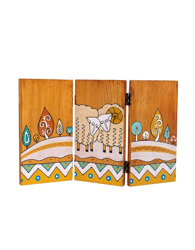 Hand-Painted Wooden Triptych