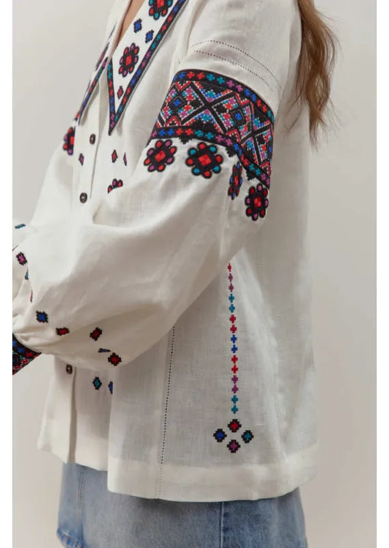 Ukrainische bestickte Bluse Podilska Vyshyvanka, böhmisches Ethno-Shirt, Boho-Chic-Bauernoberteil
