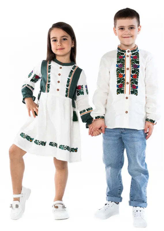 White Ukrainian Vyshyvanka Linen Dress for Girls Embroidered Style