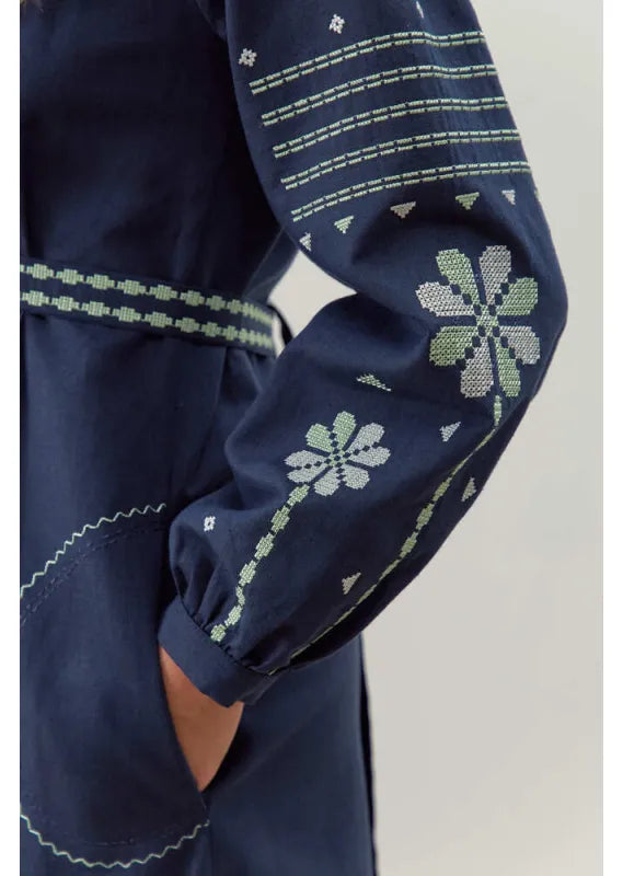 Blue Embroidered Dress Linen Ukrainian vyshyvanka Gift for Her Boho Dress Christmas Gift