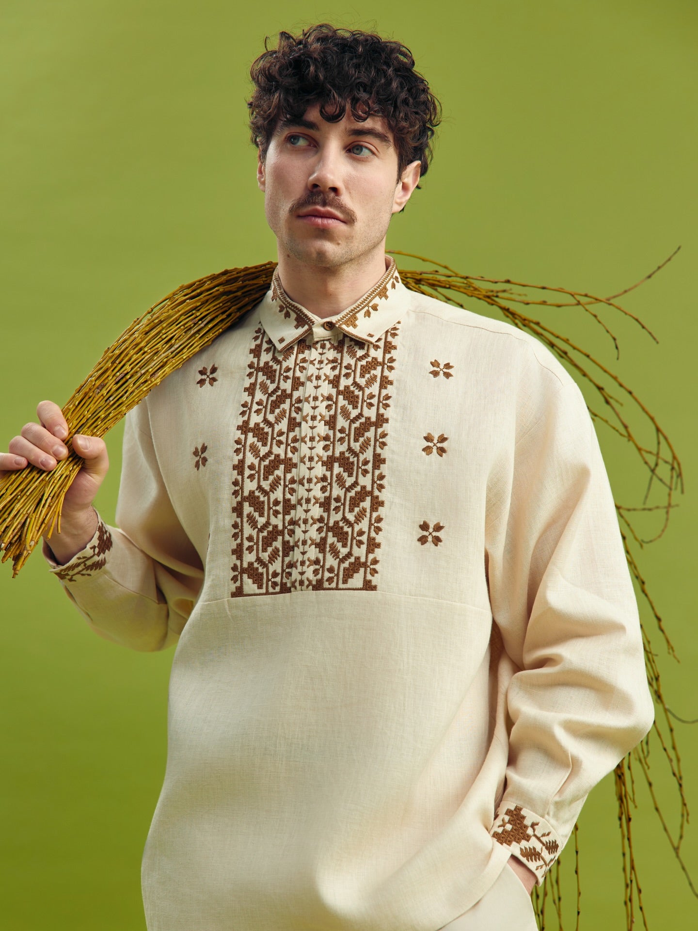 Cream embroidered shirt Ukrainian for men Linen shirt Men's shirt