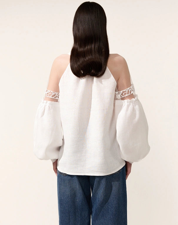 White on white Blouse Embroidered Ukrainian Vyshyvanka Linen Women's Blouse