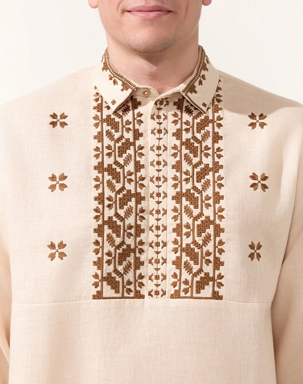 Cream embroidered shirt Ukrainian for men Linen shirt Men's shirt