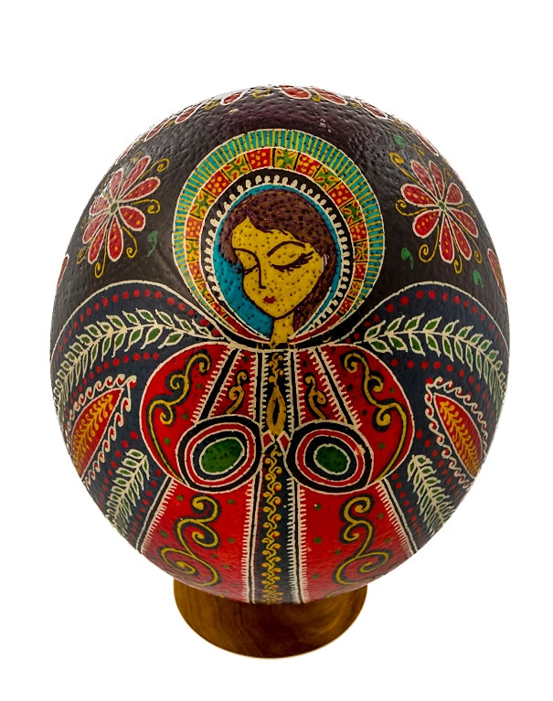 Angel Ukrainian Hand-Painted Ostrich Real Egg Pysanka Easter