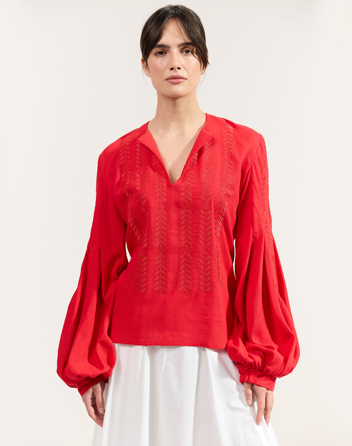 Red Ukrainian Vyshyvanka Embroidered Blouse Boho Folk Shirt