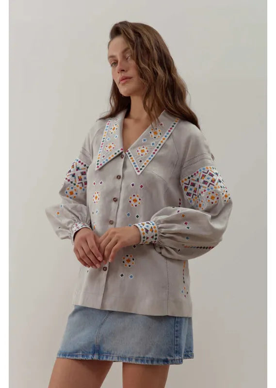 Ukrainian embroidered blouse Podilska vyshyvanka bohemian ethnic shirt boho chic top