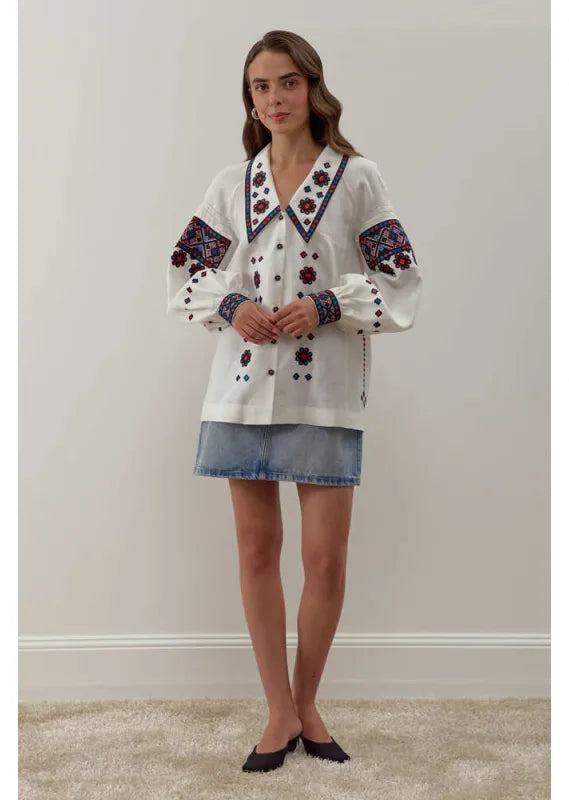 Ukrainische bestickte Bluse Podilska Vyshyvanka, böhmisches Ethno-Shirt, Boho-Chic-Bauernoberteil