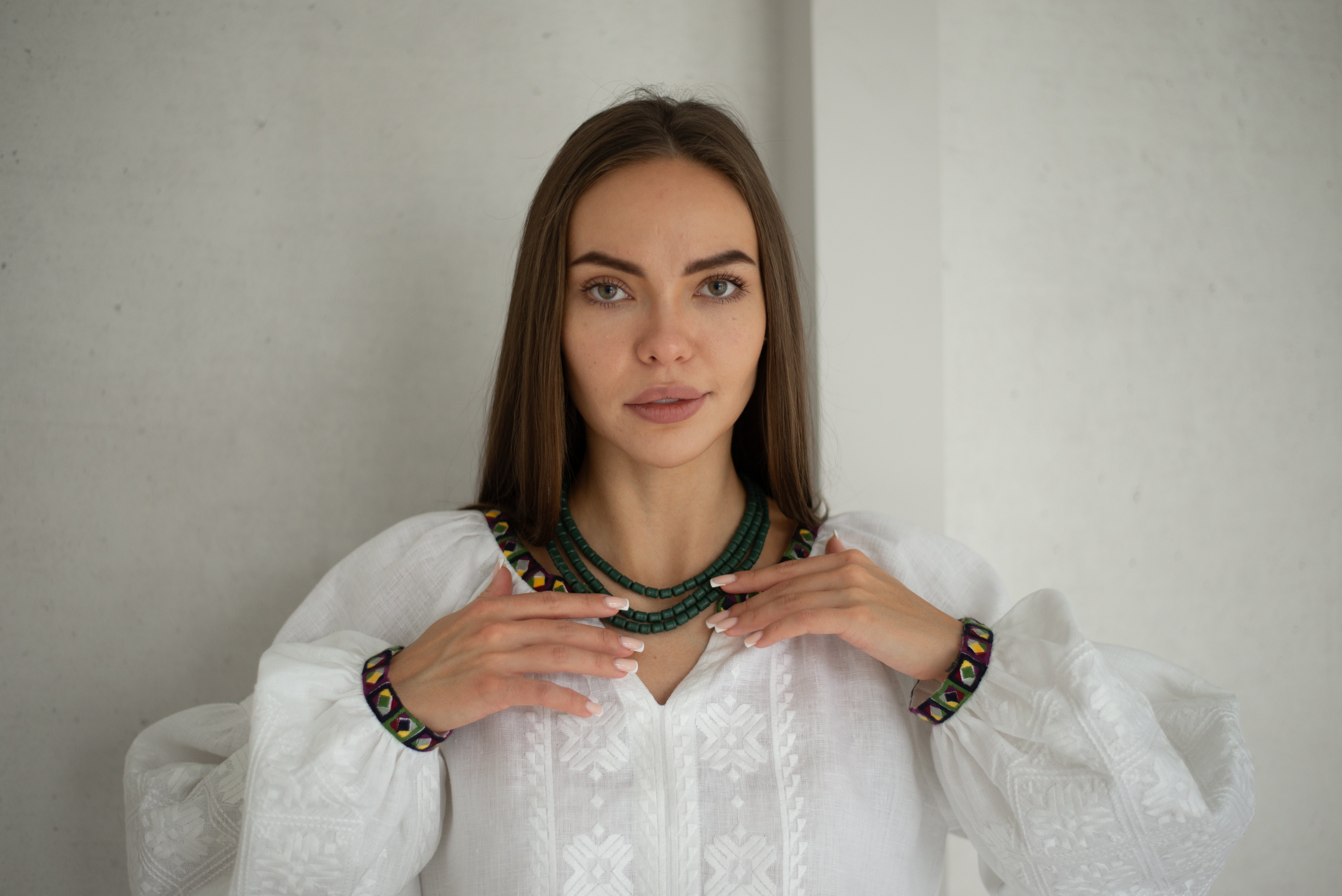 White embroidered blouse Ukrainian vyshyvanka bohemian ethnic shirt White on a white