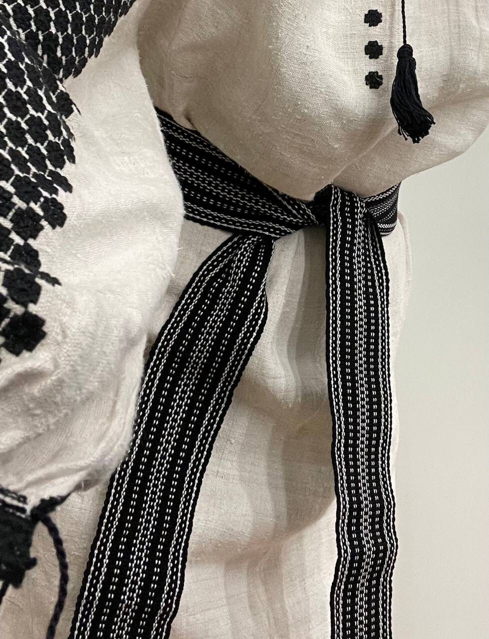Black Ukrainian Krajka Hutsul Cossack Woven Sash Belt