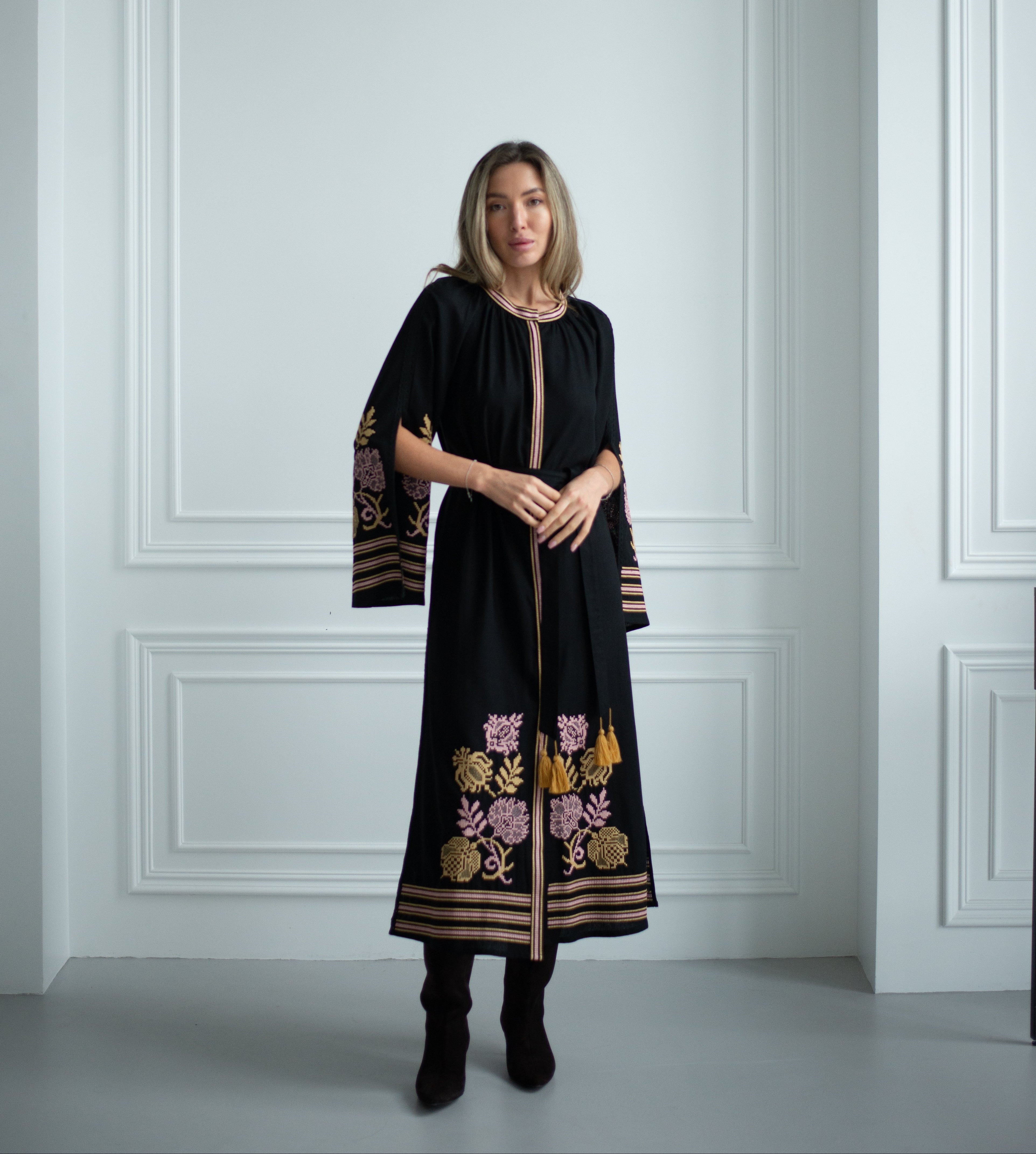 Black dress Ukrainian Embroidered vyshyvanka Boho