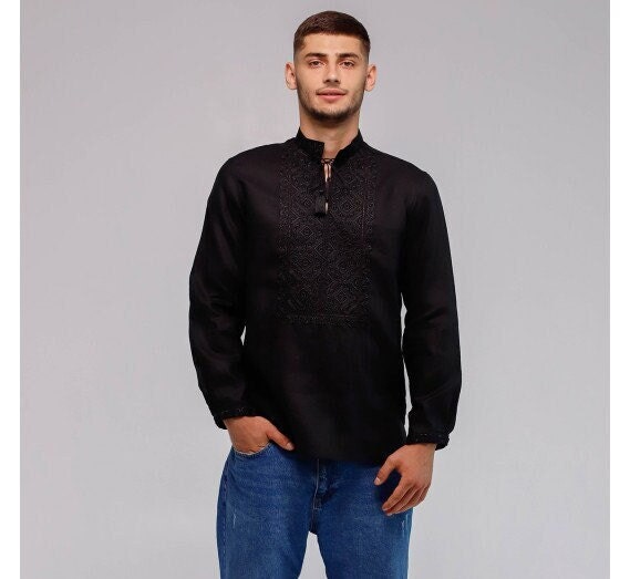 Black on black Embroidered shirt Ukrainian