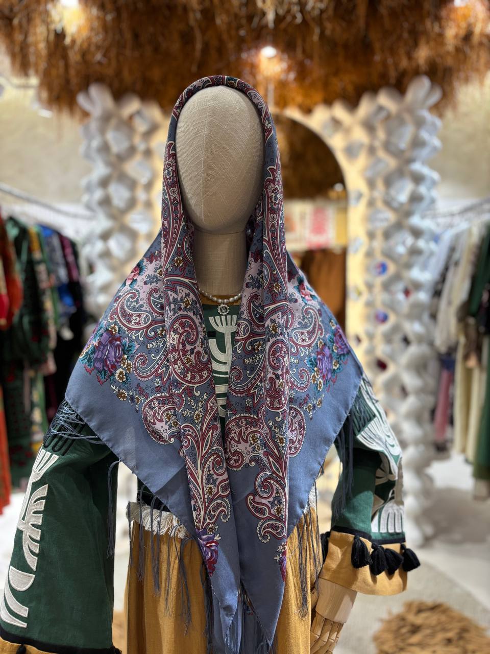 Gray Shawl Wool 80% Bohemian shawl with roses,Gift for Mom,Ukrainian Word of Love,Traditional scarf Large Ethnic châle ukrainien