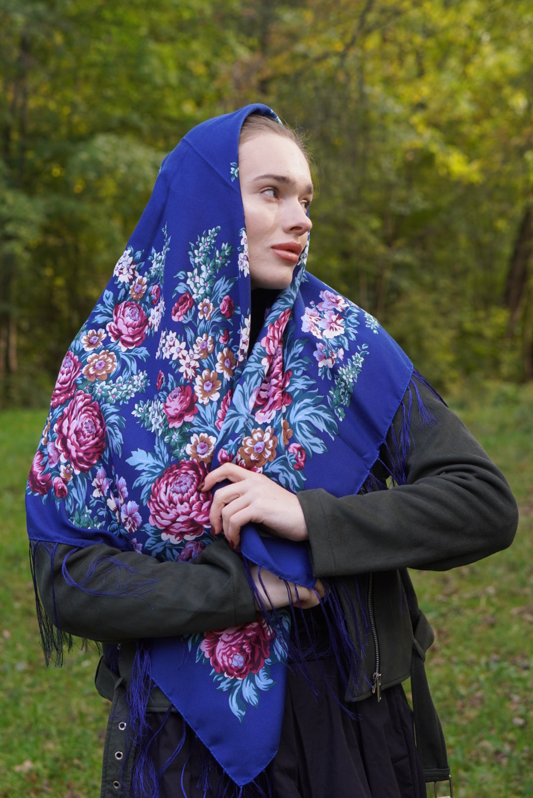 Blue Ukrainian Shawl - 80% Wool Traditional Scarf for Women