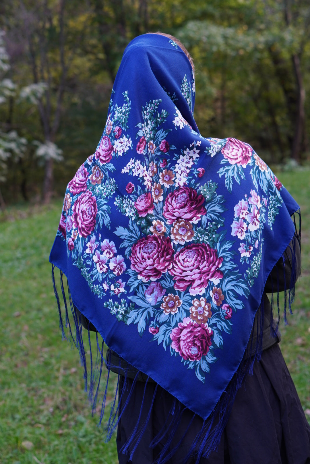 Blue Ukrainian Shawl - 80% Wool Traditional Scarf for Women