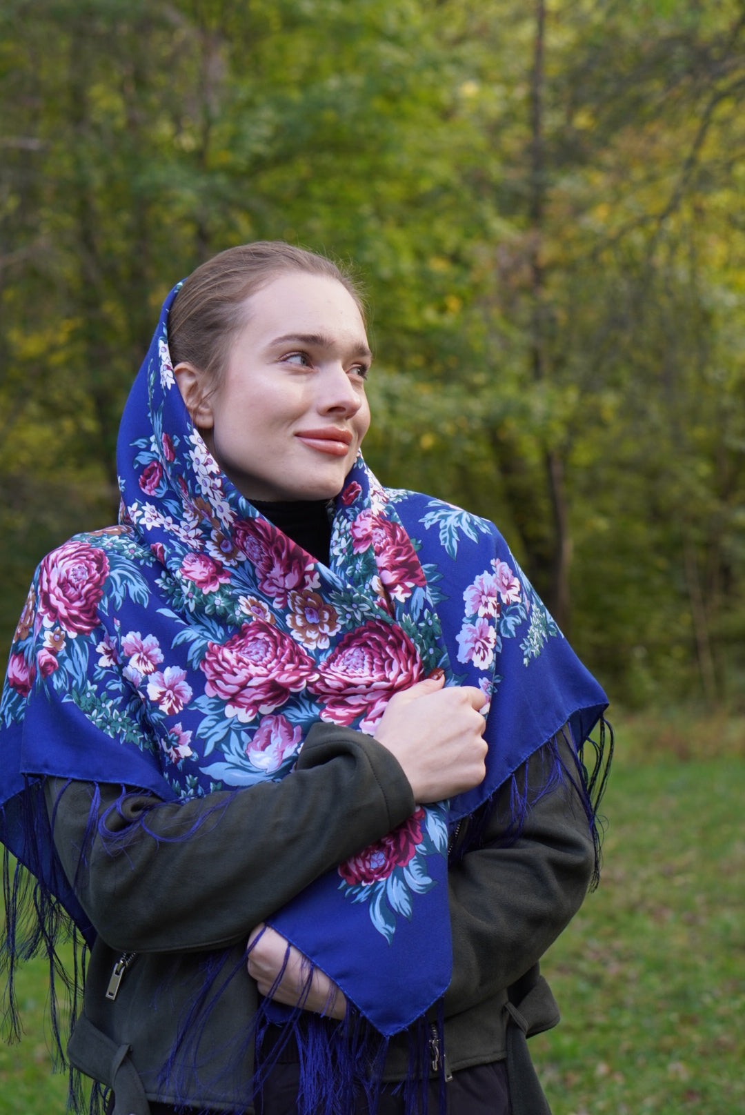 Blue Ukrainian Shawl - 80% Wool Traditional Scarf for Women