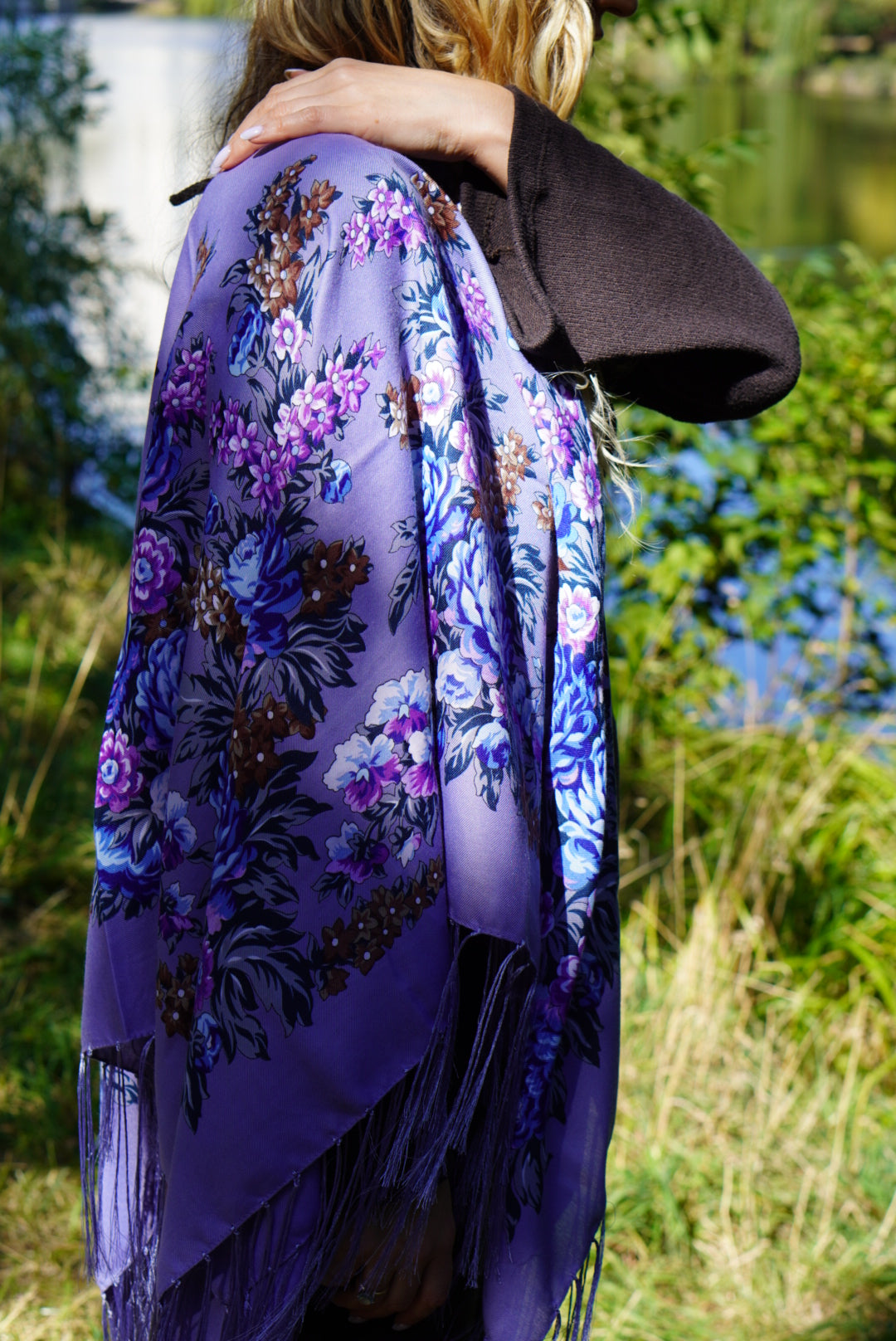 Purple Bohemian Wool Shawl - 80% Ukrainian Ethnic Scarf