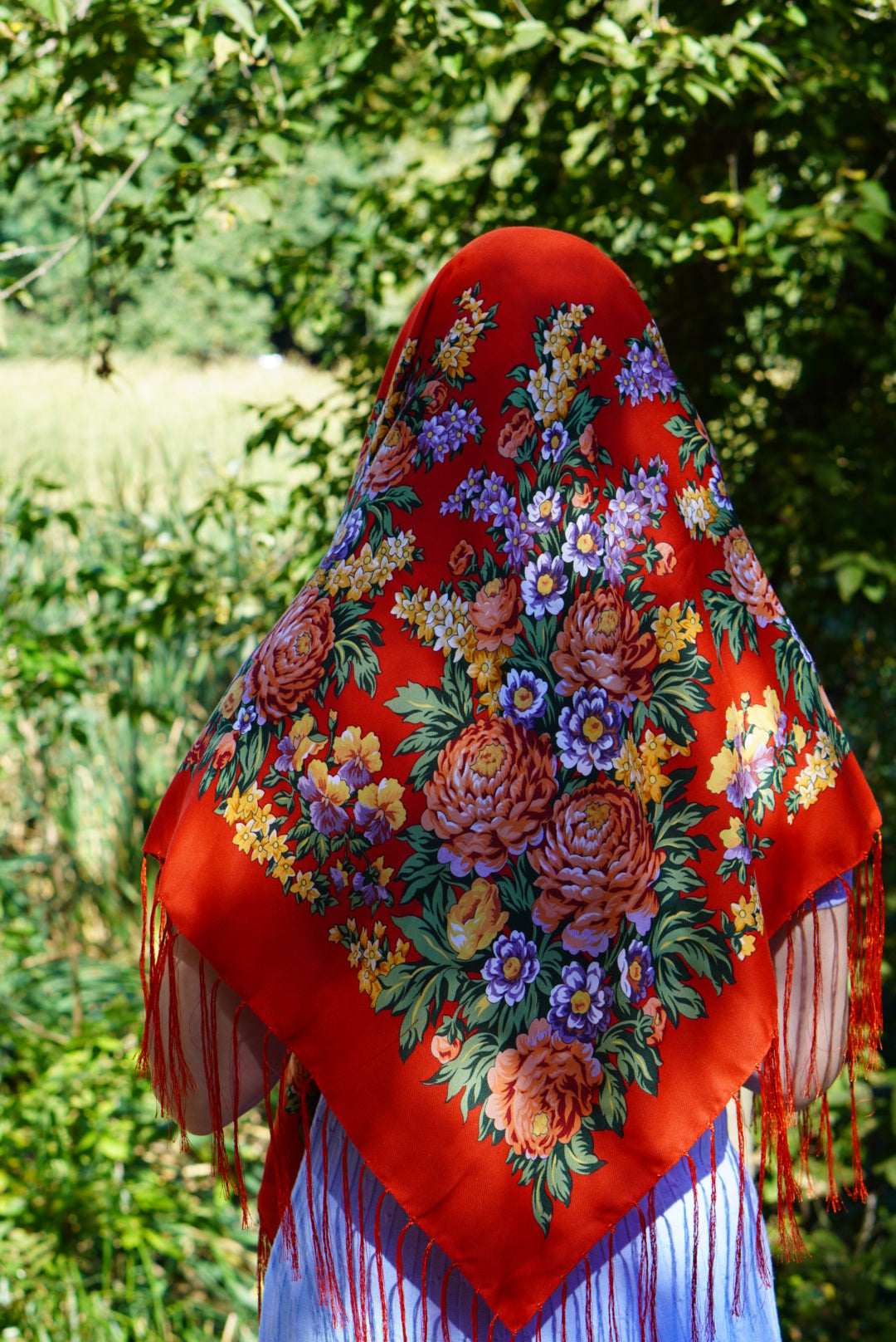 Red Floral Shawl Wool Wrap for Women Traditional Ukrainian