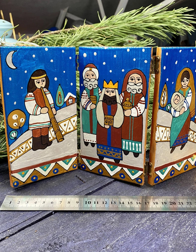 Hand-Painted Wooden Triptych