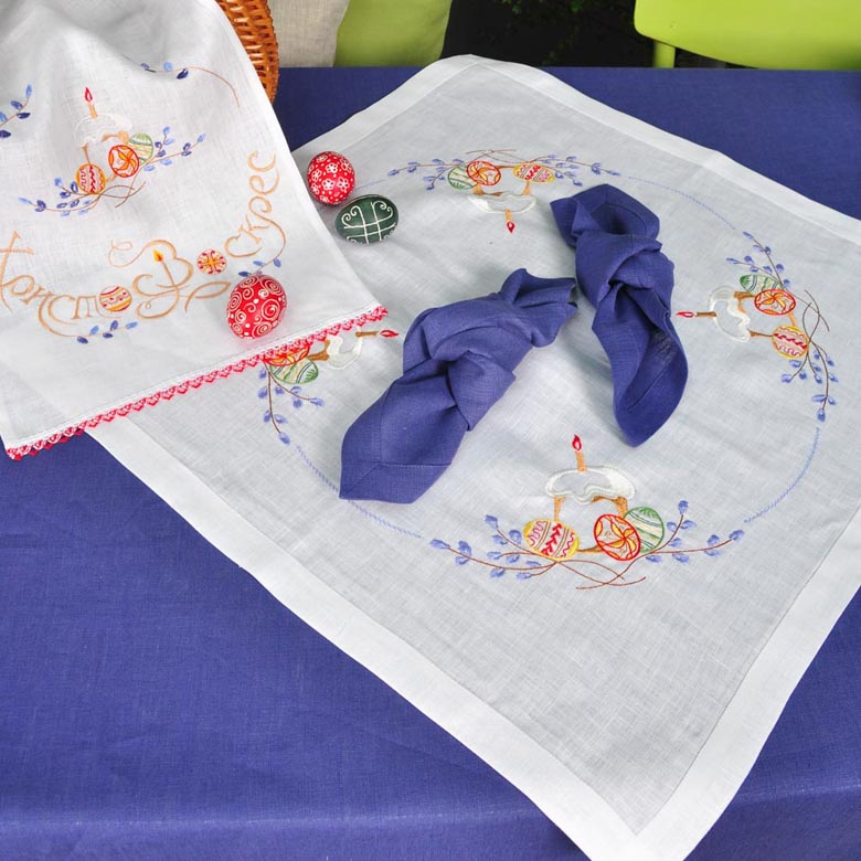 Embroidered Ukrainian Tablecloth 65x65 cm Easter Linen from Ukraine