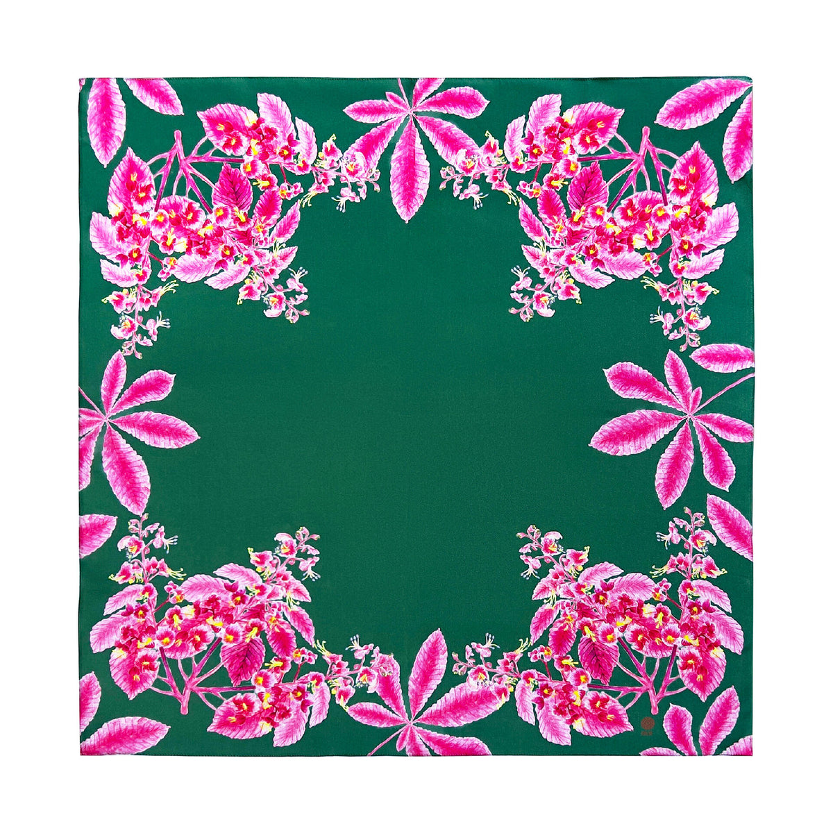 Silk Scarf Chestnut Green Silk Headscarf Pink Floral Print Elegant Square