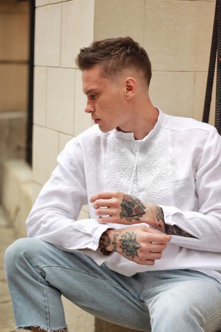 Stile men white Embroidered shirt white on white