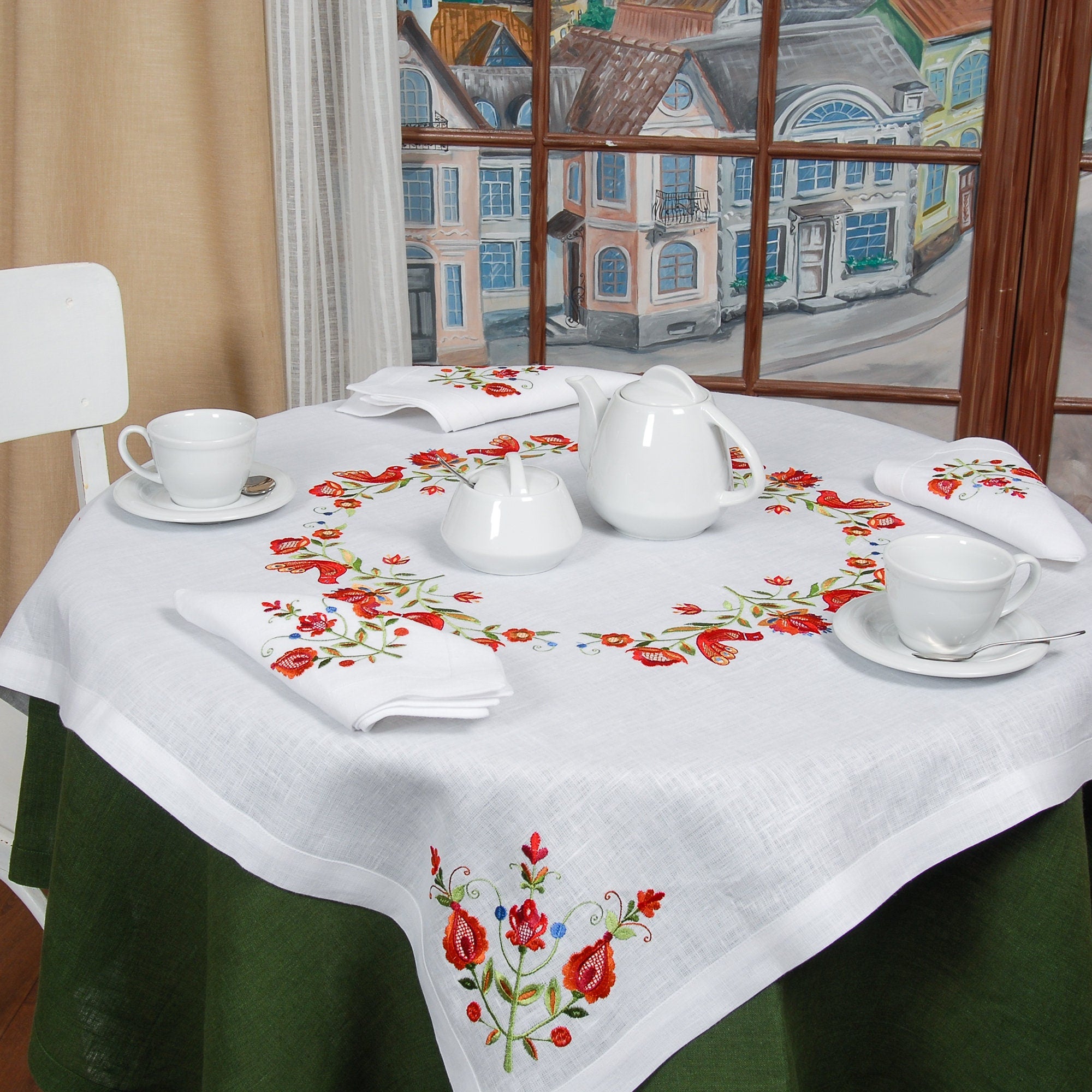 Tablecloth White Embroidered