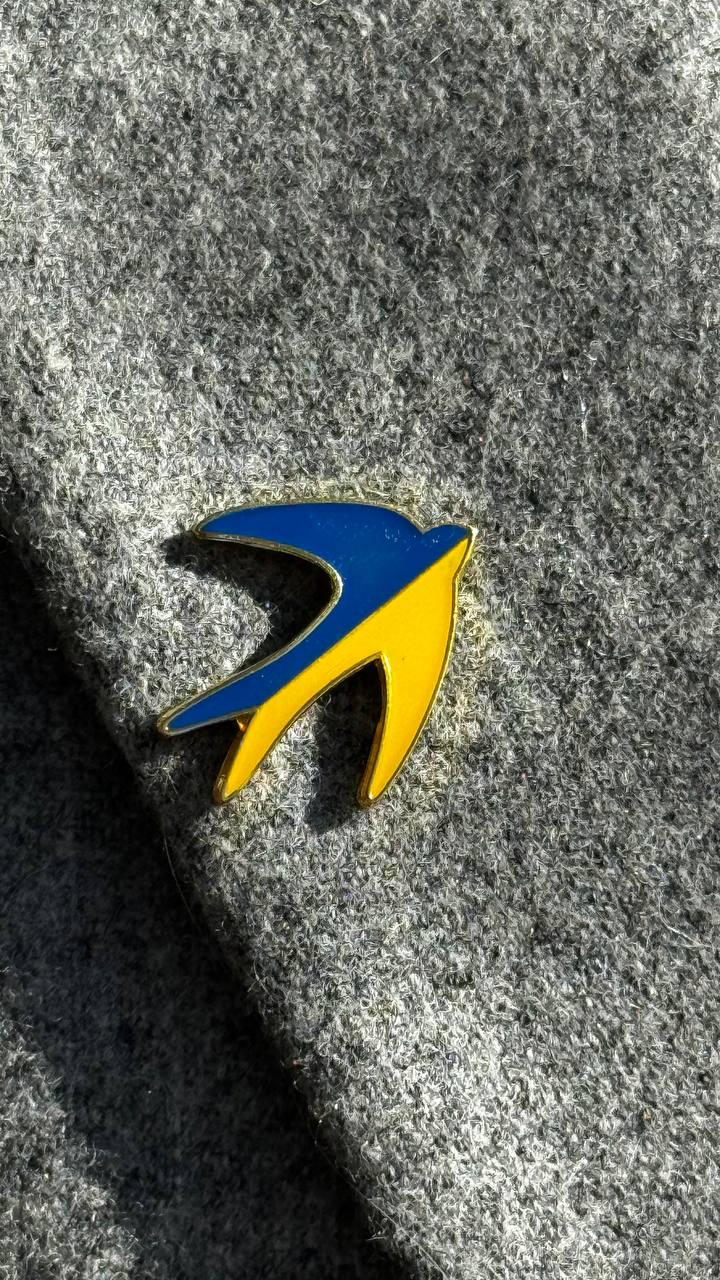 Ukrainian Swallow Enamel Pin Blue and Yellow Bird Badge Ukraine Patriotic coat pin