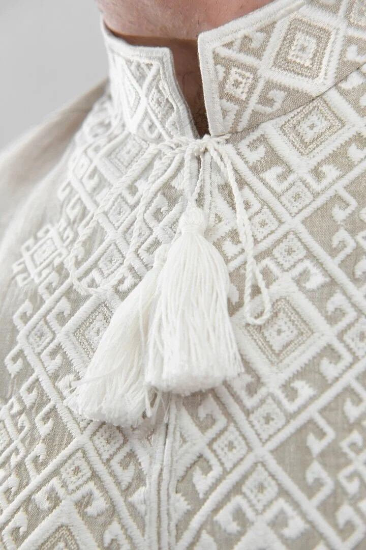 beige linen vyshyvanka shirt