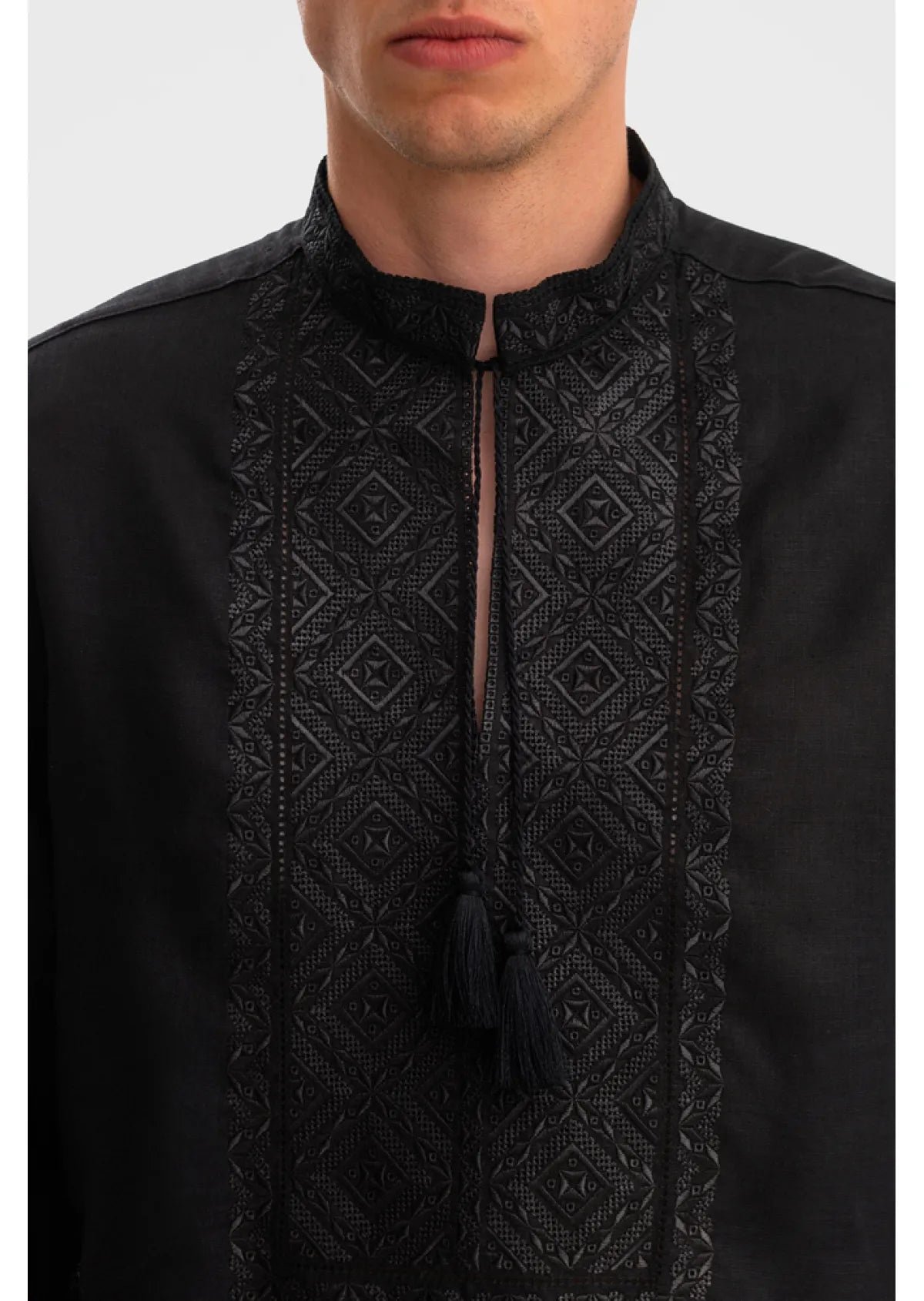 Black Embroidered shirt Ukrainian Vyshyvanka for Men Traditional Linen