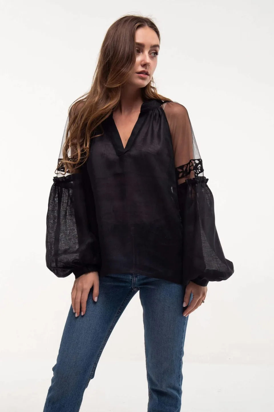 Black on black embroidered blouse Ukrainian vyshyvanka bohemian ethnic shirt boho chic peasant