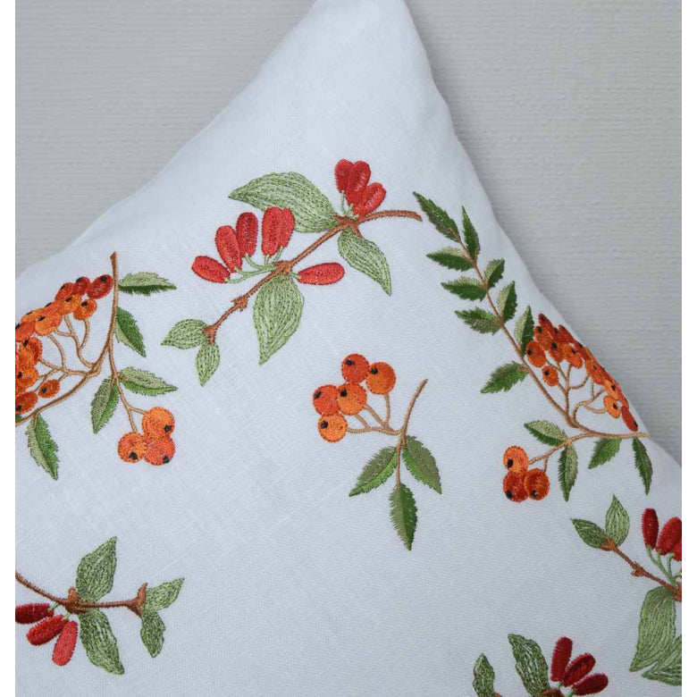 Embroidered Floral Linen Pillowcase 40x40 CM Organic Home Decor Embroidered rowan and cornel pillowcase for decorative cushions