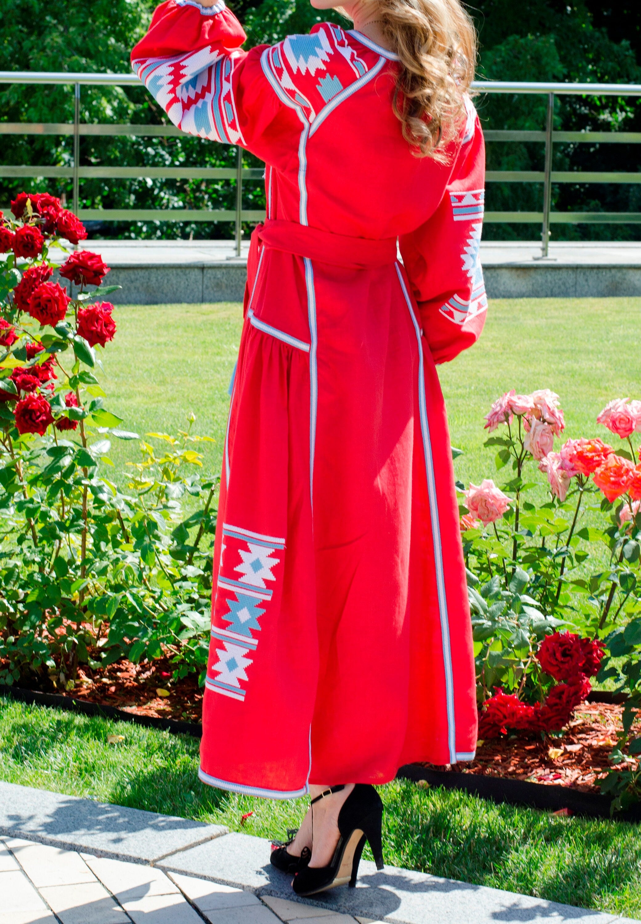 Red Ukrainian Vyshyvanka Dress - Traditional Embroidered Women's Wear