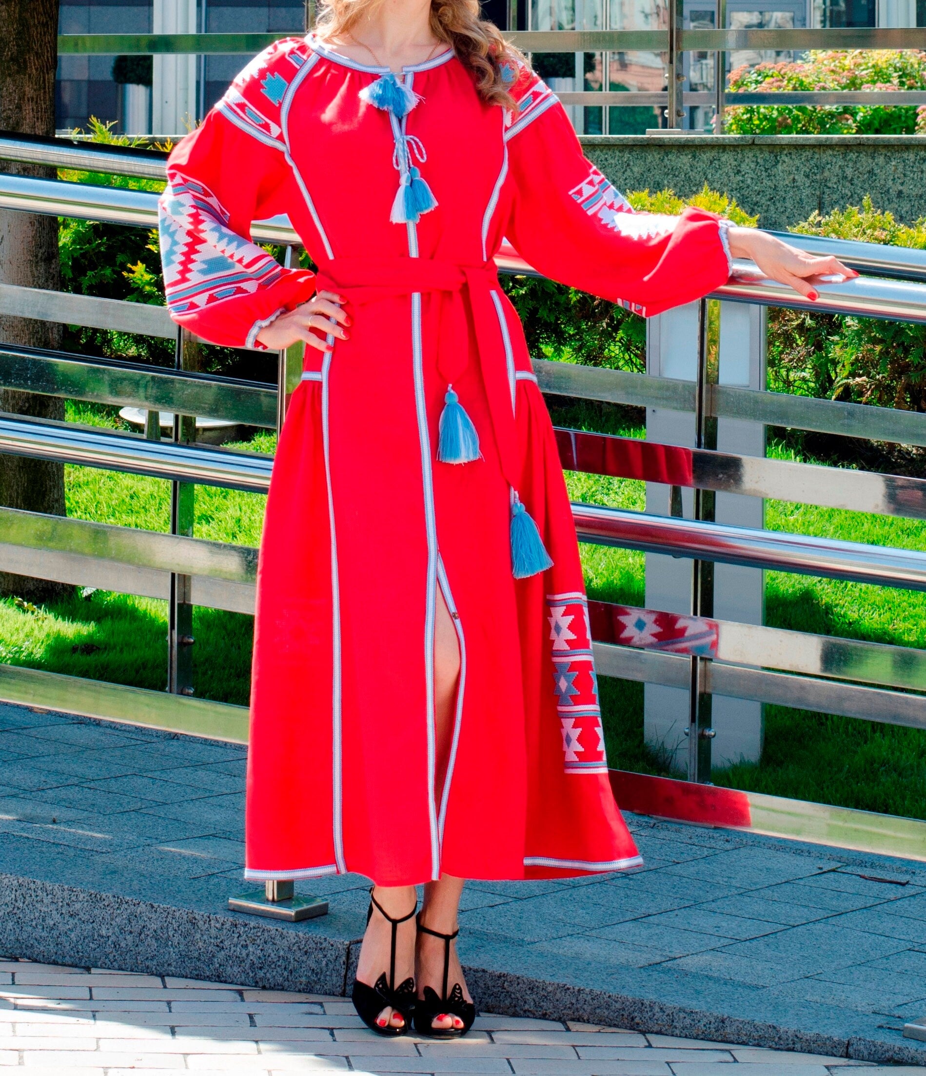 Red Ukrainian Vyshyvanka Dress - Traditional Embroidered Women's Wear