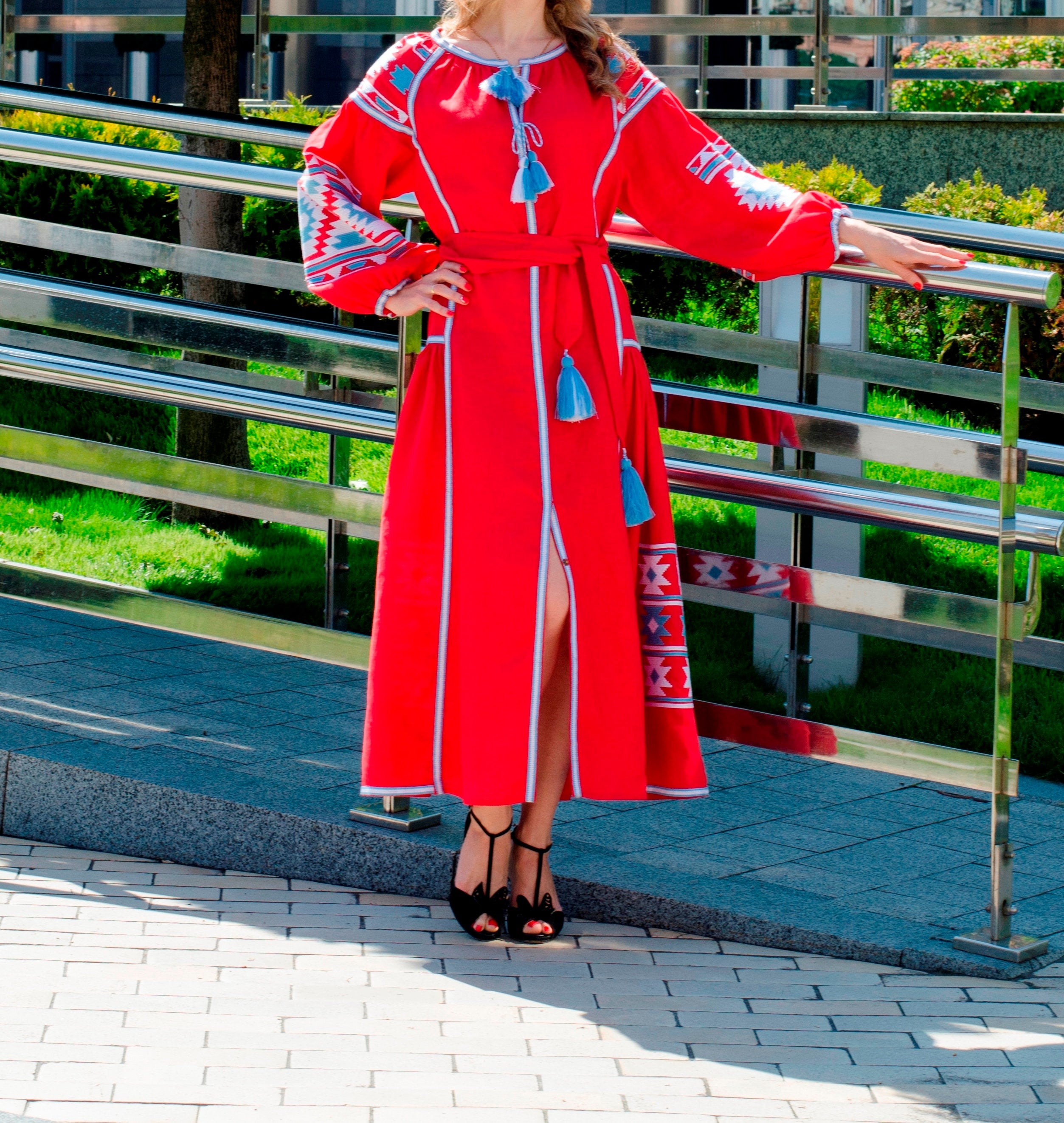 Red Ukrainian Vyshyvanka Dress - Traditional Embroidered Women's Wear