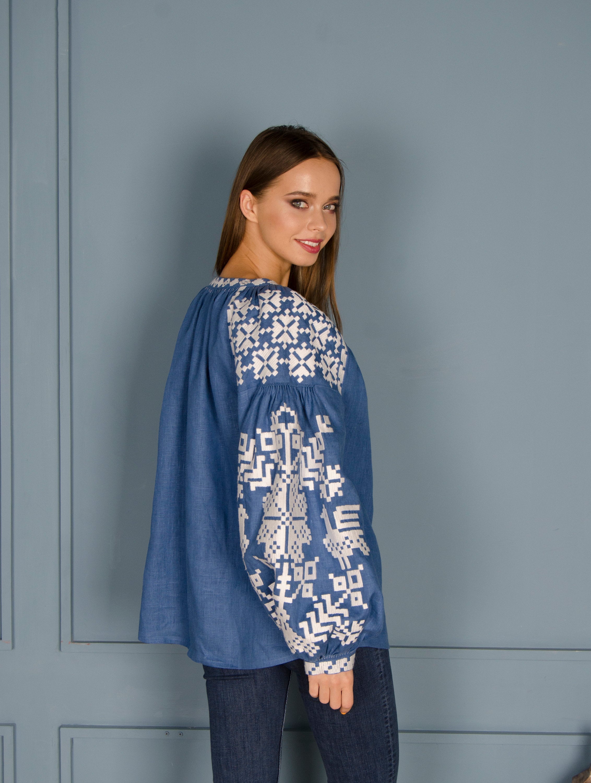 Ukrainian Vyshyvanka Blouse - Embroidered Women's Dress Shirt