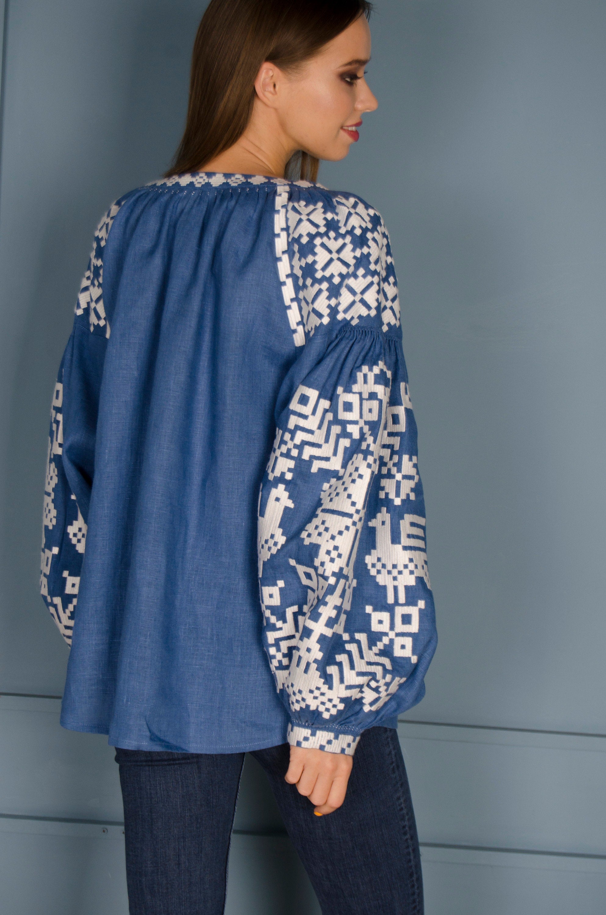 Ukrainian Vyshyvanka Blouse - Embroidered Women's Dress Shirt