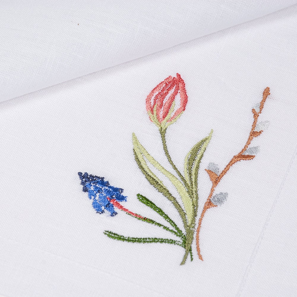 Embroidered Tulips Napkin 40x40 CM - Ukrainian Linen Table Decor