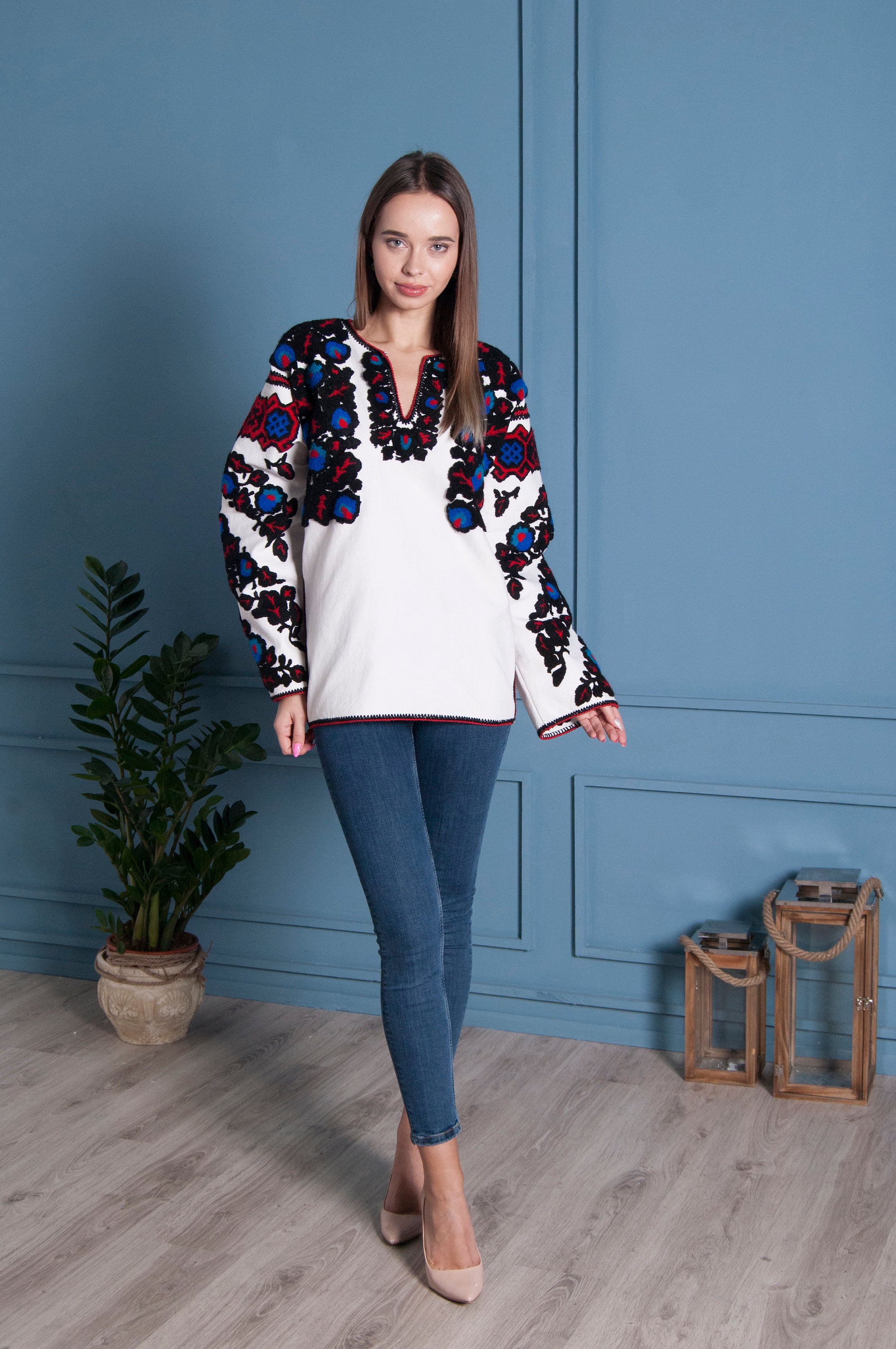 Ukrainian Vyshyvanka Blouse - Handmade Embroidered Women's Top for Easter & Mother's Day