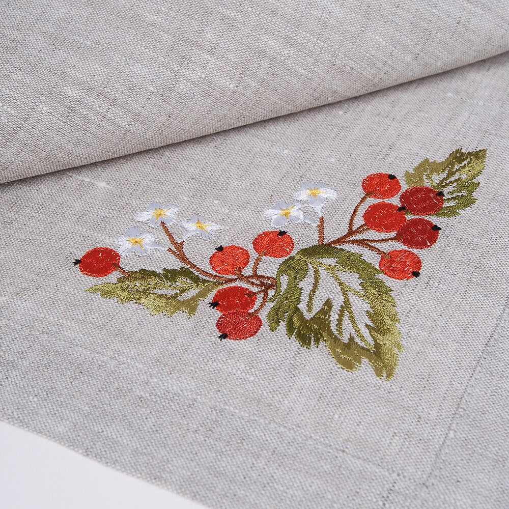 Embroidered Guelder Rose Napkin Linen 40x40 cm - Ukrainian Tablecloth for Easter