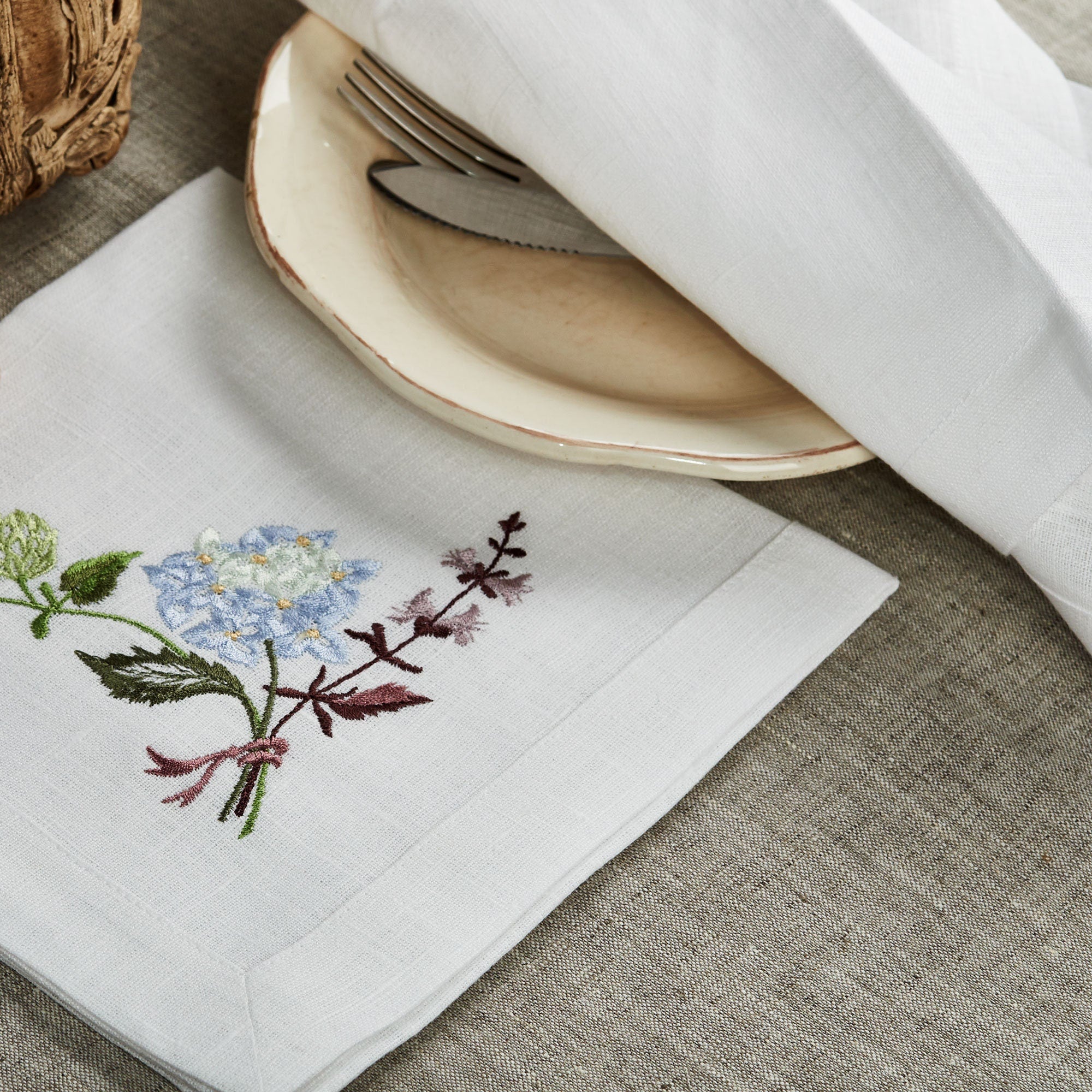 Hydrangea Embroidered Napkins 40x40 cm - Ukrainian Table Decor for Mom or Wife