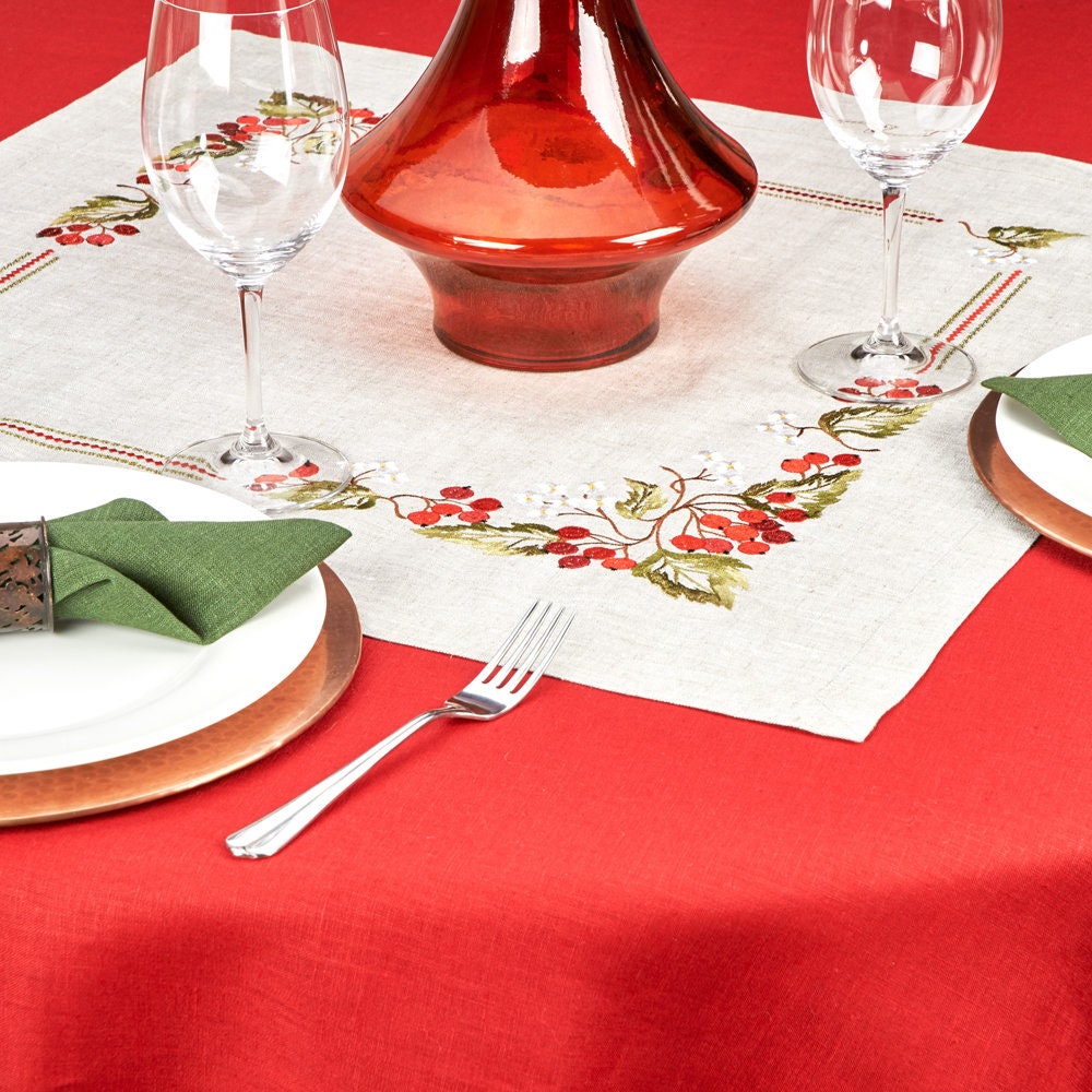 Embroidered Ukrainian Tablecloth Guelder Rose Kalyna